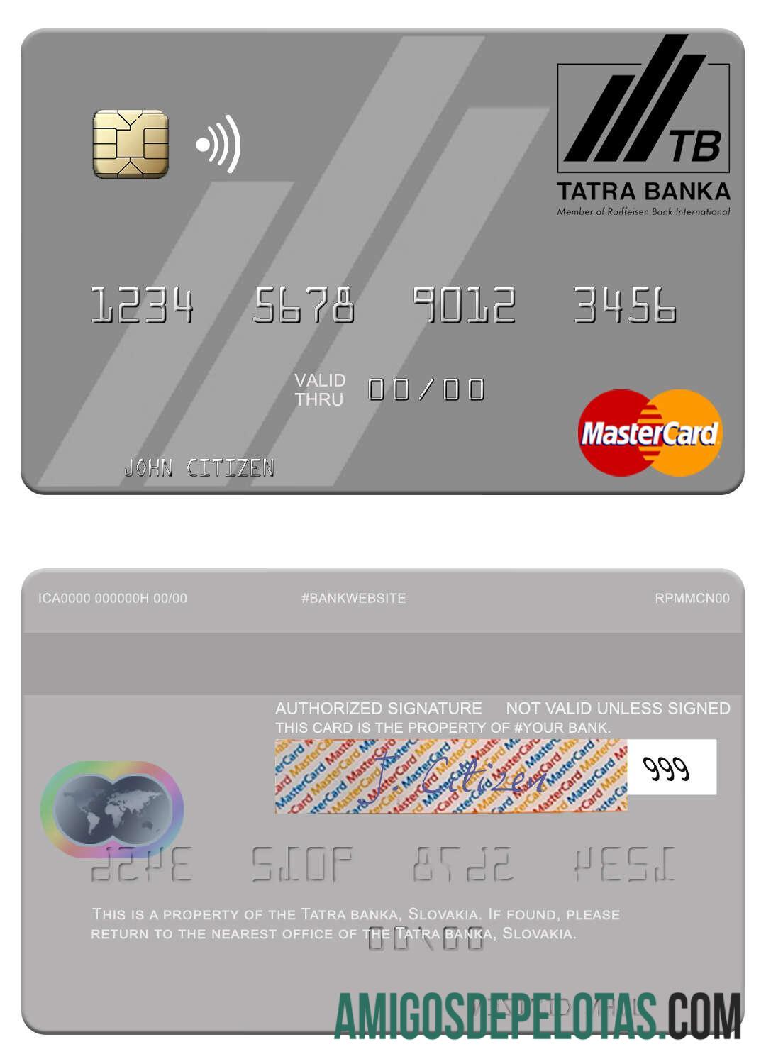 Eslováquia Tatra Bank Mastercard exemplo real